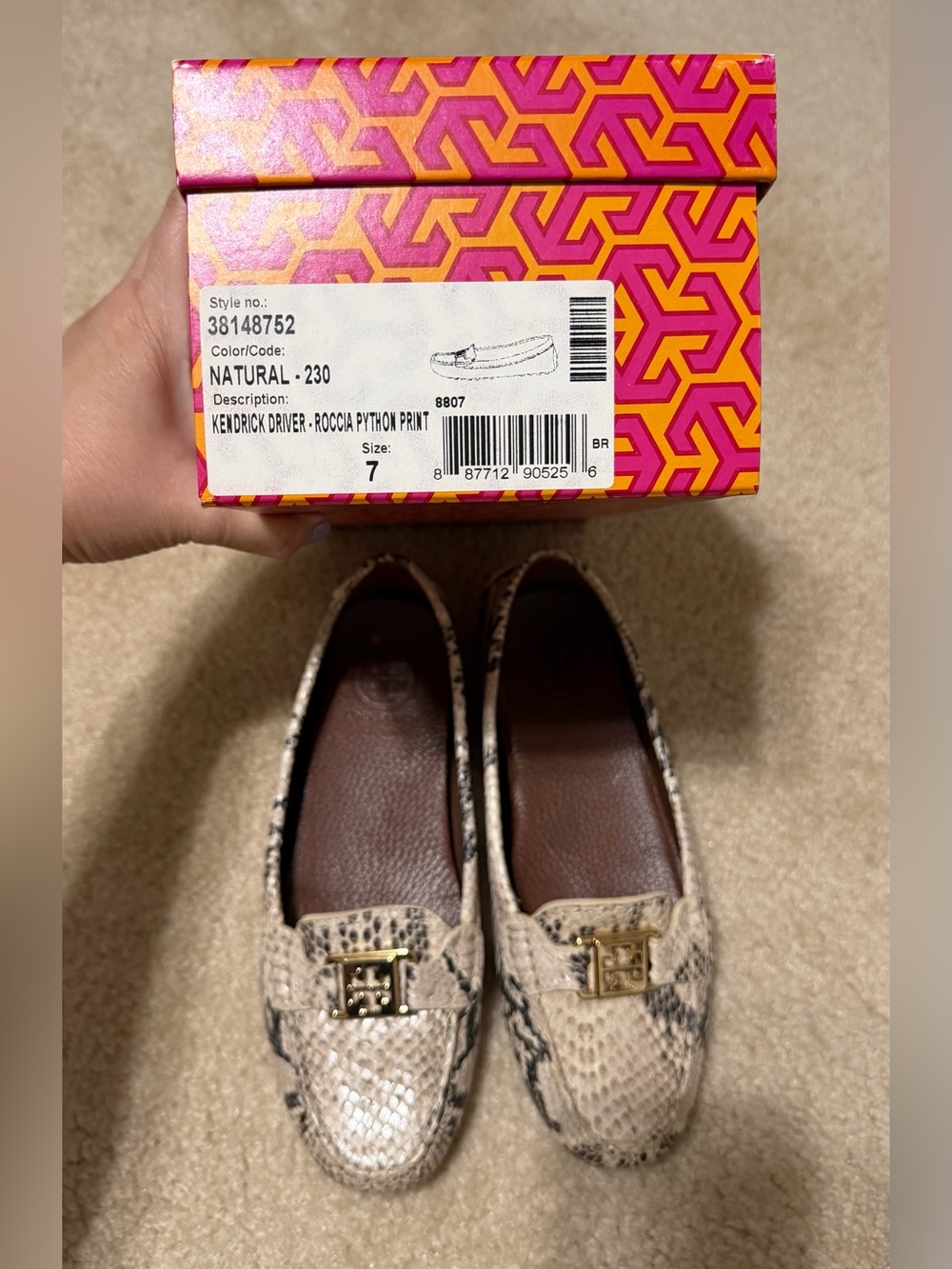 Tory Burch Python-Print Loafers with Gold Logo